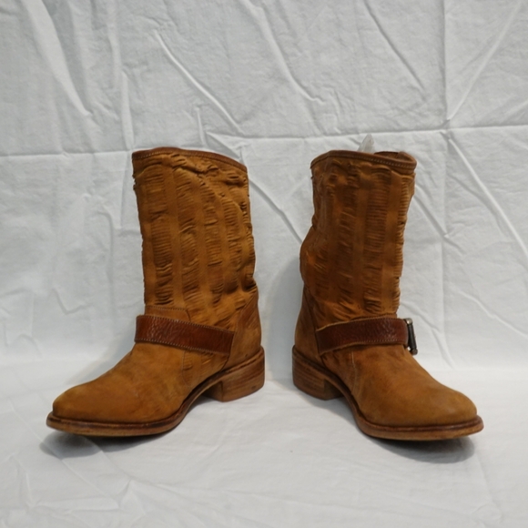 NYLO Distressed Tan Suede Mid-calf Moto Boot - made in Italy, size 38 - Picture 2 of 7